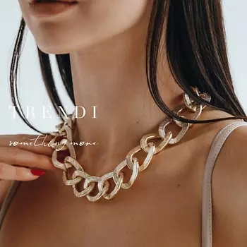 TRENDI Колье классическое женская цепочка на шею крупная узорная под золото