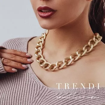 TRENDI Колье классическое женская цепочка на шею крупная классический срез узор под золото