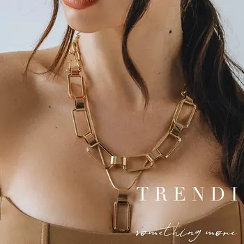 TRENDI Колье многослойное двойное прямоугольное под золото