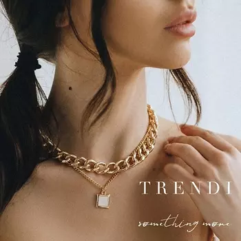 TRENDI Колье на шею чокер и цепочка двойная с подвеской ромбик под золото