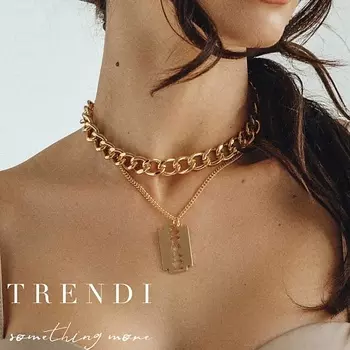 TRENDI Колье на шею чокер и цепочка двойная с подвеской лезвие серебро