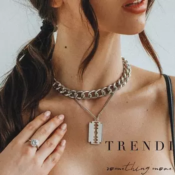 TRENDI Колье на шею чокер и цепочка двойная с подвеской лезвие серебро