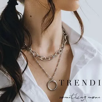 TRENDI Колье на шею чокер и цепочка с подвеской колечко под золото