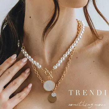 TRENDI Колье на шею женская цепь жемчуг кулон - подвеска