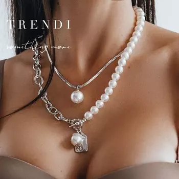 TRENDI Колье под жемчуг с кулоном подвеской жемчуг жемчужина под золото