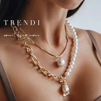 TRENDI Колье под жемчуг с кулоном подвеской жемчуг жемчужина под золото