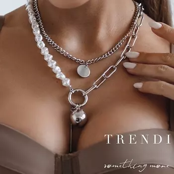 TRENDI Колье под жемчуг с кулоном подвеской типа жемчуг шар под золото