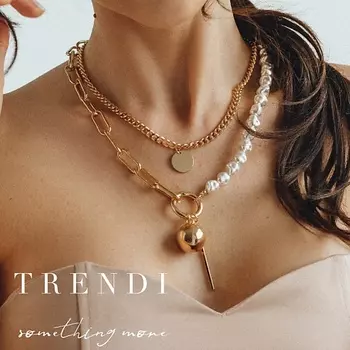 TRENDI Колье под жемчуг с кулоном подвеской типа жемчуг шар под золото