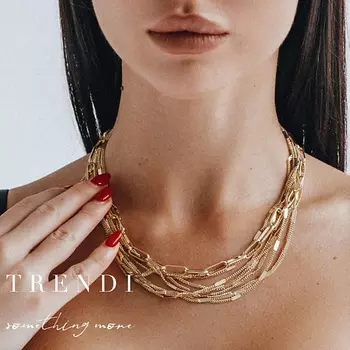 TRENDI Многослойное колье из тонких цепочек искры под золото