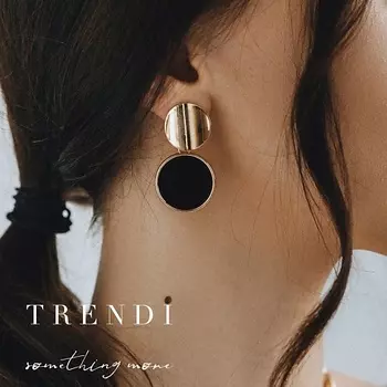 TRENDI Серьги медальон графит под золото