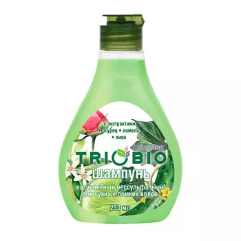 TRIOBIO Шампунь бессульфатный, для сухих и ломких волос с экстрактами огурца, помело, пиона 250.0