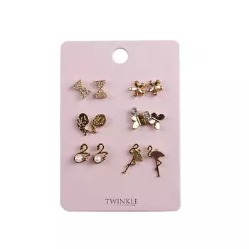 TWINKLE Набор: серьги 6 пар Flamingo