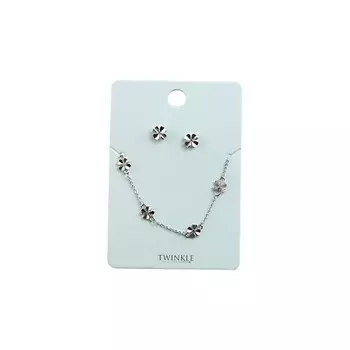 TWINKLE Набор серьги + браслет Clover Silver