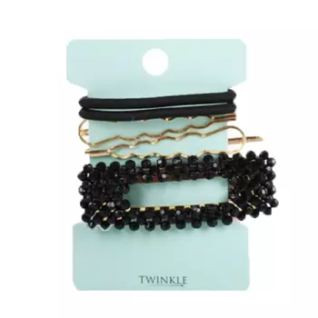 TWINKLE Набор заколок и резинок для волос Black+Gold