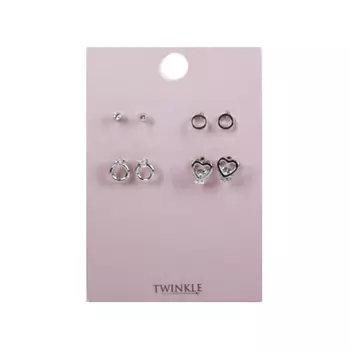 TWINKLE Серьги набор из 4 пар Silver Heart