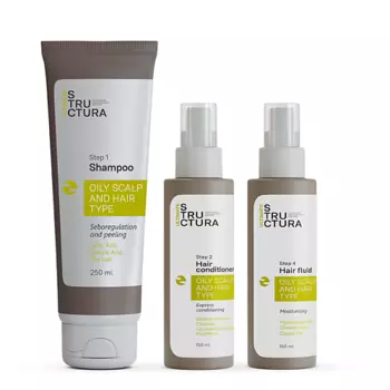 ULTIMATE STRUCTURA Набор для жирных волос: Шампунь с углем, Кондиционер, Увлажняющий флюид