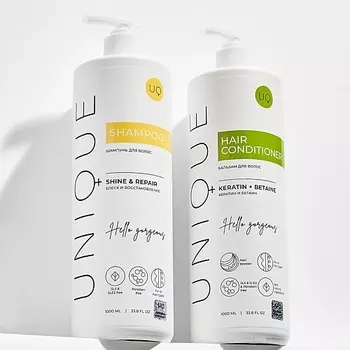 UNIQUEPRO Бессульфатный шампунь без SLS и SLES + Бальзам для волос с кератином и бетаином