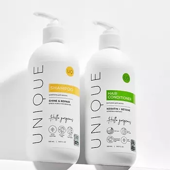 UNIQUEPRO Бессульфатный шампунь без SLS и SLES + Бальзам для волос с кератином и бетаином
