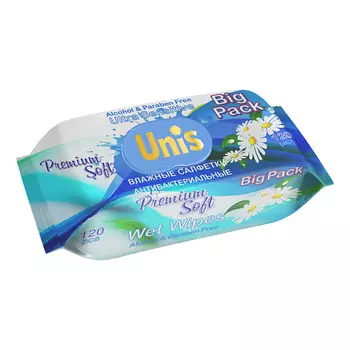 UNIS Влажные Салфетки Универсальные для всей семьи с экстрактом ромашки. Антибактериальные Premium 120.0