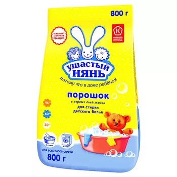 УШАСТЫЙ НЯНЬ Порошок универсальный 0+ для стирки детского белья 800