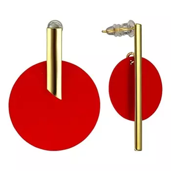 UVI JEWELLERY Асимметричные Золотистые серьги с красной эмалью