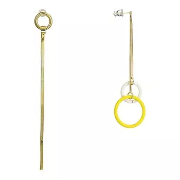 UVI JEWELLERY Асимметричные Золотистые серьги с эмалью желтого и зеленого цвета