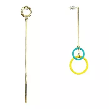 UVI JEWELLERY Асимметричные Золотистые серьги с эмалью желтого и зеленого цвета