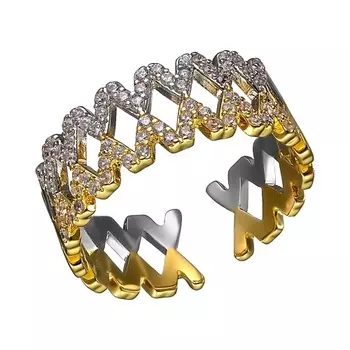 UVI JEWELLERY Безразмерное двухцветное кольцо с прозрачными кристаллами