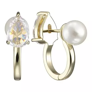 UVI JEWELLERY Двусторонние Золотистые серьги с жемчугом и прозрачным кристаллом