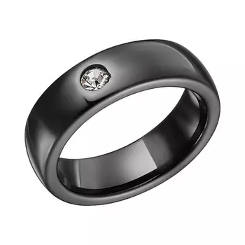 UVI JEWELLERY Кольцо из черной керамики с прозрачным кристаллом