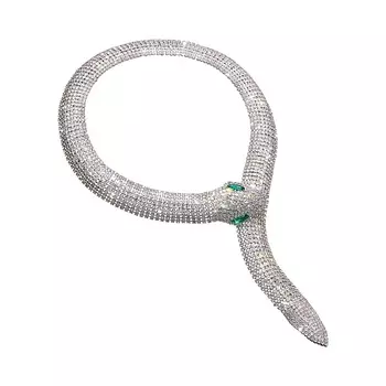 UVI JEWELLERY Колье галстук Snake с прозрачными и изумрудными кристаллами