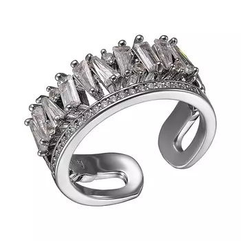 UVI JEWELLERY Серебристое безразмерное кольцо с прозрачными кристаллами фантазийной огранки