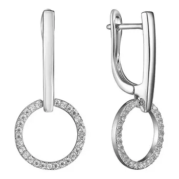 UVI JEWELLERY Серебристые серьги с подвесками в форме колец из дорожек прозрачных кристаллов