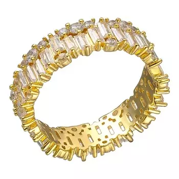 UVI JEWELLERY Золотистое безразмерное кольцо с прозрачными кристаллами фантазийной огранки