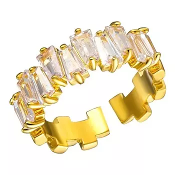 UVI JEWELLERY Золотистое безразмерное кольцо с прозрачными кристаллами фантазийной огранки