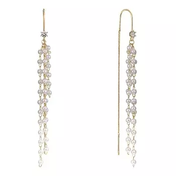 UVI JEWELLERY Золотистые серьги протяжки с прозрачными кристаллами