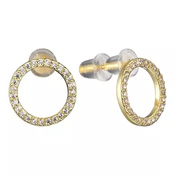 UVI JEWELLERY Золотистые серьги пусеты Круги с прозрачными кристаллами