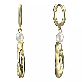 UVI JEWELLERY Золотистые серьги с культивированным жемчугом из мятого металла