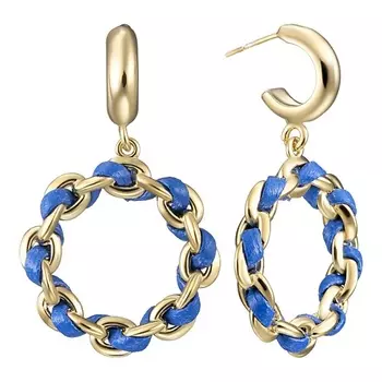 UVI JEWELLERY Золотистые серьги с подвеской в виде звеньев с текстильной вставкой