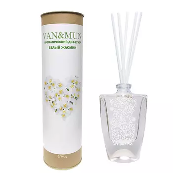 VAN&MUN Ароматический диффузор Белый жасмин с палочками для дома и офиса 45
