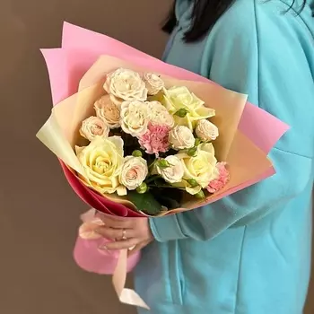 ВАУ, БУКЕТ! Букет роз с лагурусом «Мятное настроение»