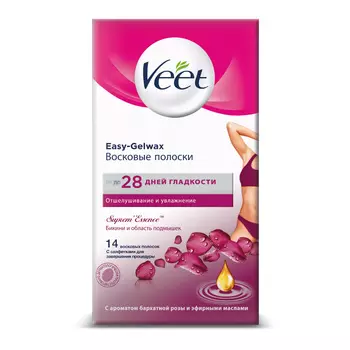 VEET Полоски восковые для линии бикини и подмышек с ароматом бархатной розы и эфирными маслами