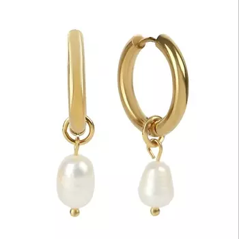 VIAMORE Серьги Leda Hoops Base Rice Pearl gold