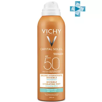 VICHY Capital Soleil Увлажняющий солнцезащитный спрей-вуаль для кожи лица и тела, с витамином Е и термальной водой, защита от солнца, SPF 50