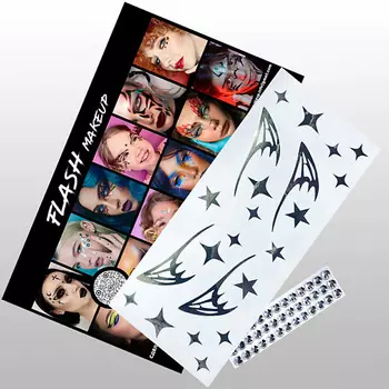 VLASOVA JULIA Наклейки для макияжа крыло дракона зеркальное серебро и стразы F01