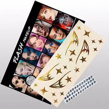 VLASOVA JULIA Наклейки для макияжа крыло дракона зеркальное золото и стразы F01