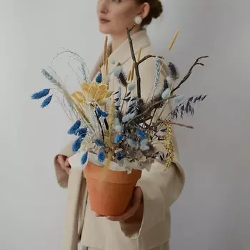 VLSHBN FLOWERS STATE Композиция из сухоцветов в кашпо в голубой оттенках