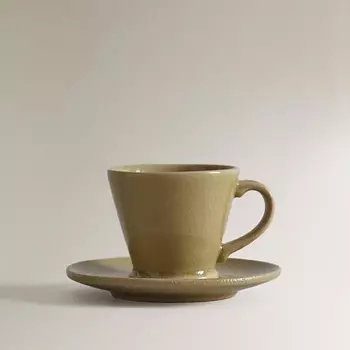 ZARA HOME Глазурованная керамическая чашка для эспрессо с блюдцем