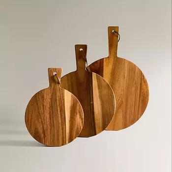 ZARA HOME Круглая деревянная разделочная доска с ручкой 32 x 2 x 45