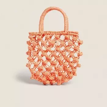 ZARA HOME Мини-сумка из рафии с шариками